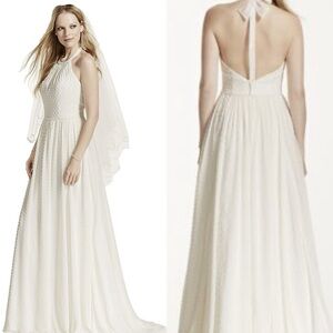 David’s Bridal | Galina Swiss Dot Halter Wedding Dress